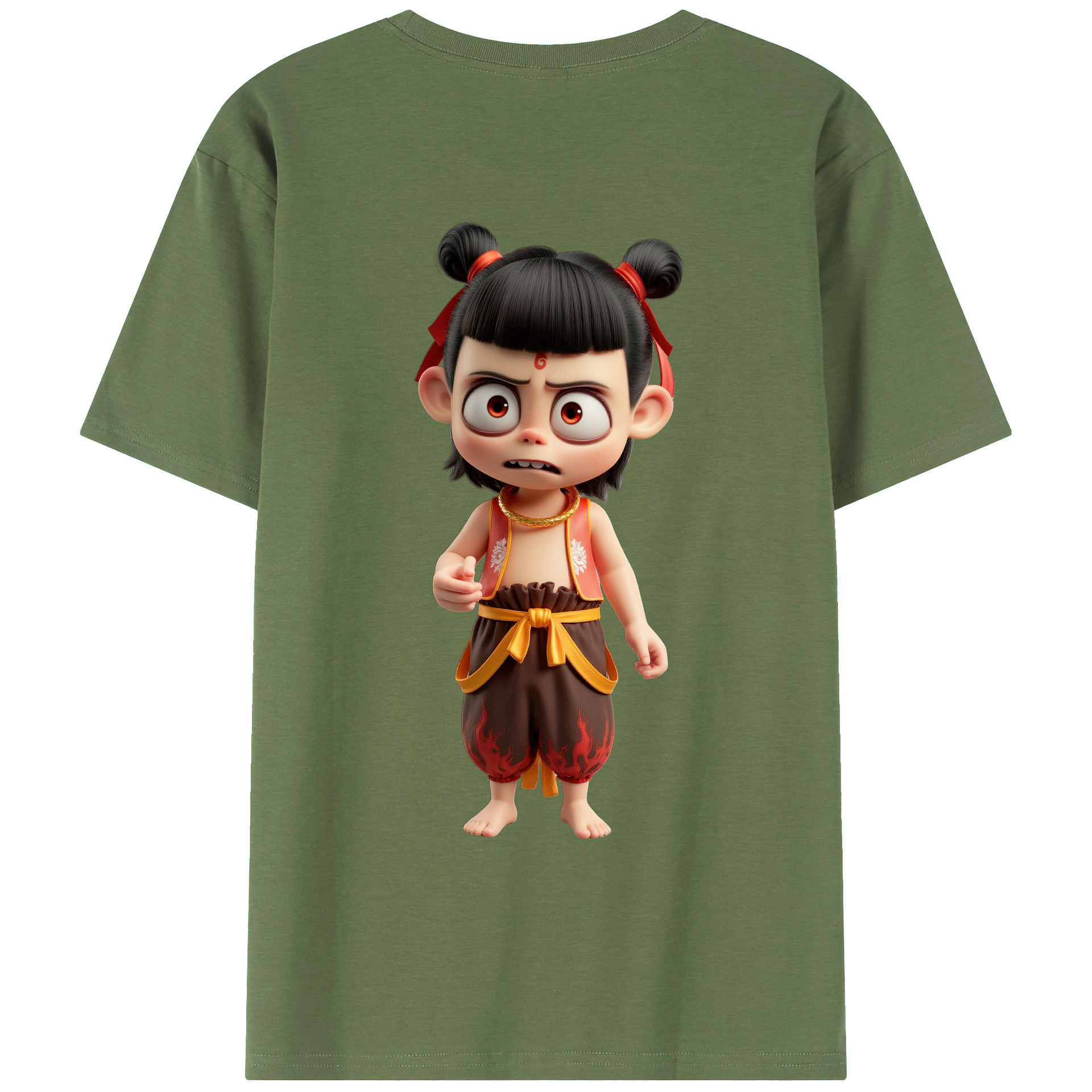 （画像用） Ne Zha 2 ナタ 魔童の大暴れ 綿100％ メンズ半袖Tシャツ（バックプリント） 通気性